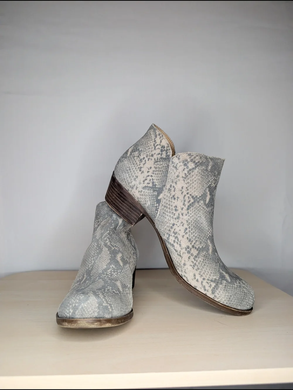 Lucky Brand Women’s Faux Snake-Print Ankle Boots Almond Toe